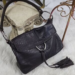 Vintage Leather Alligator Croc Silver Rings  Fringed Bag
